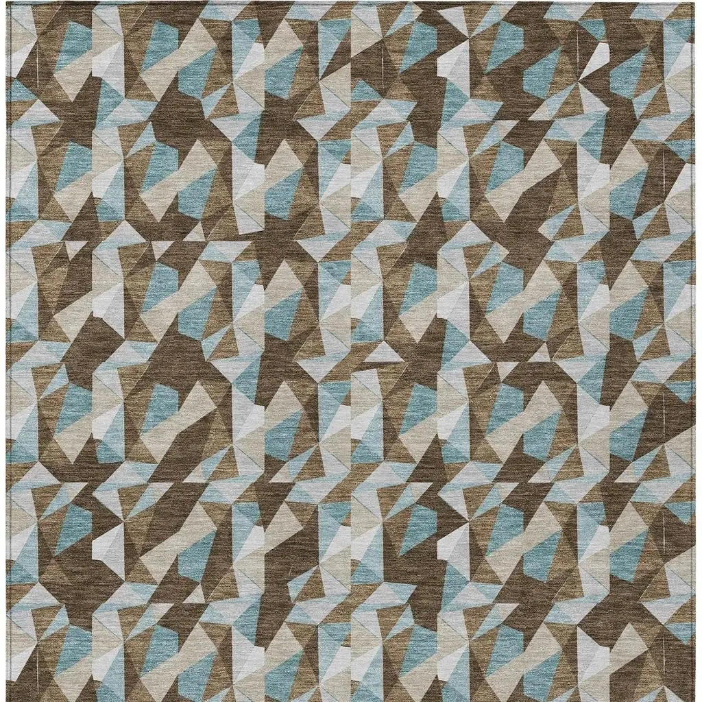 3' X 5' Chocolate And Brown Geometric Washable Indoor Outdoor Area Rug Homeroots Outdoor