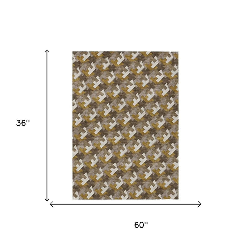 3' X 5' Chocolate And Brown Geometric Washable Indoor Outdoor Area Rug Homeroots Outdoor
