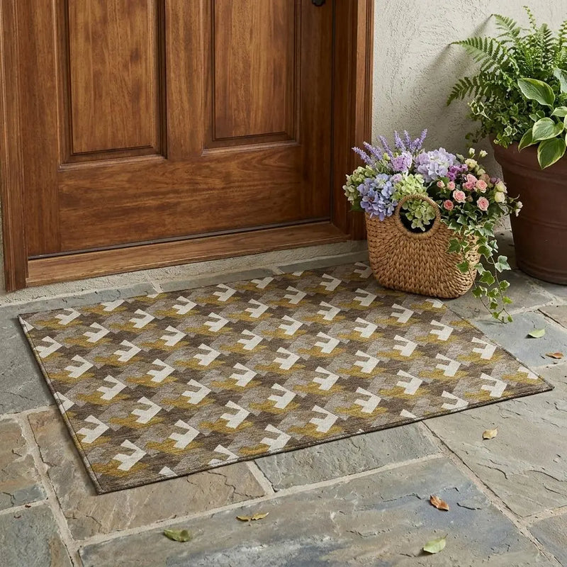 3' X 5' Chocolate And Brown Geometric Washable Indoor Outdoor Area Rug Homeroots Outdoor