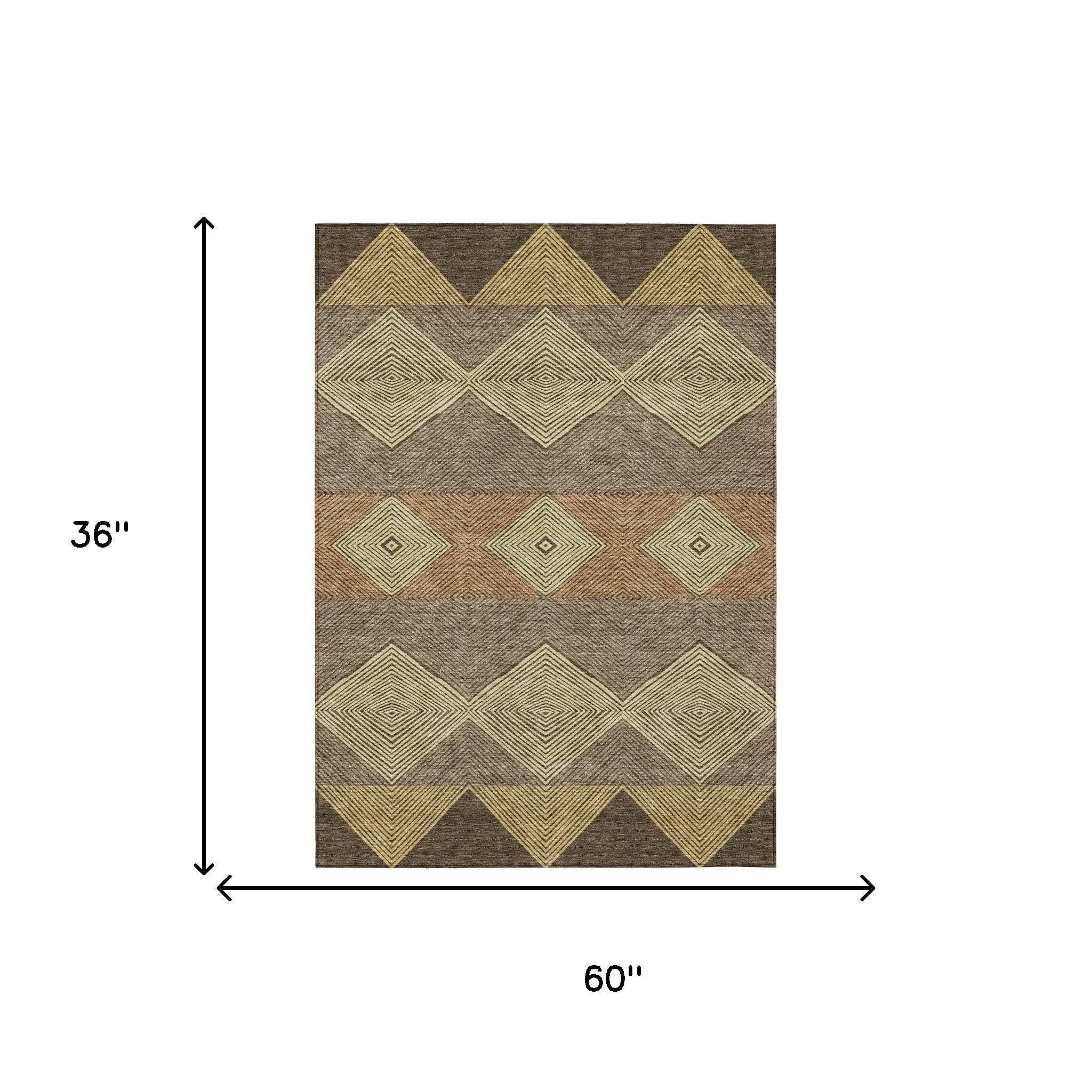 3' X 5' Chocolate And Brown Geometric Washable Indoor Outdoor Area Rug Homeroots Outdoor