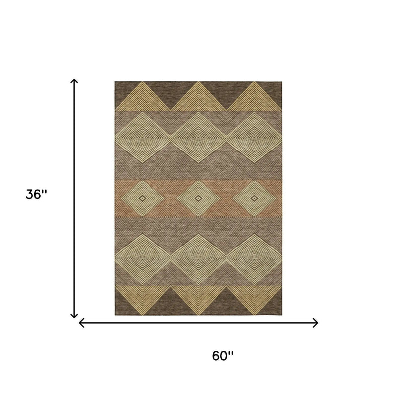 3' X 5' Chocolate And Brown Geometric Washable Indoor Outdoor Area Rug Homeroots Outdoor