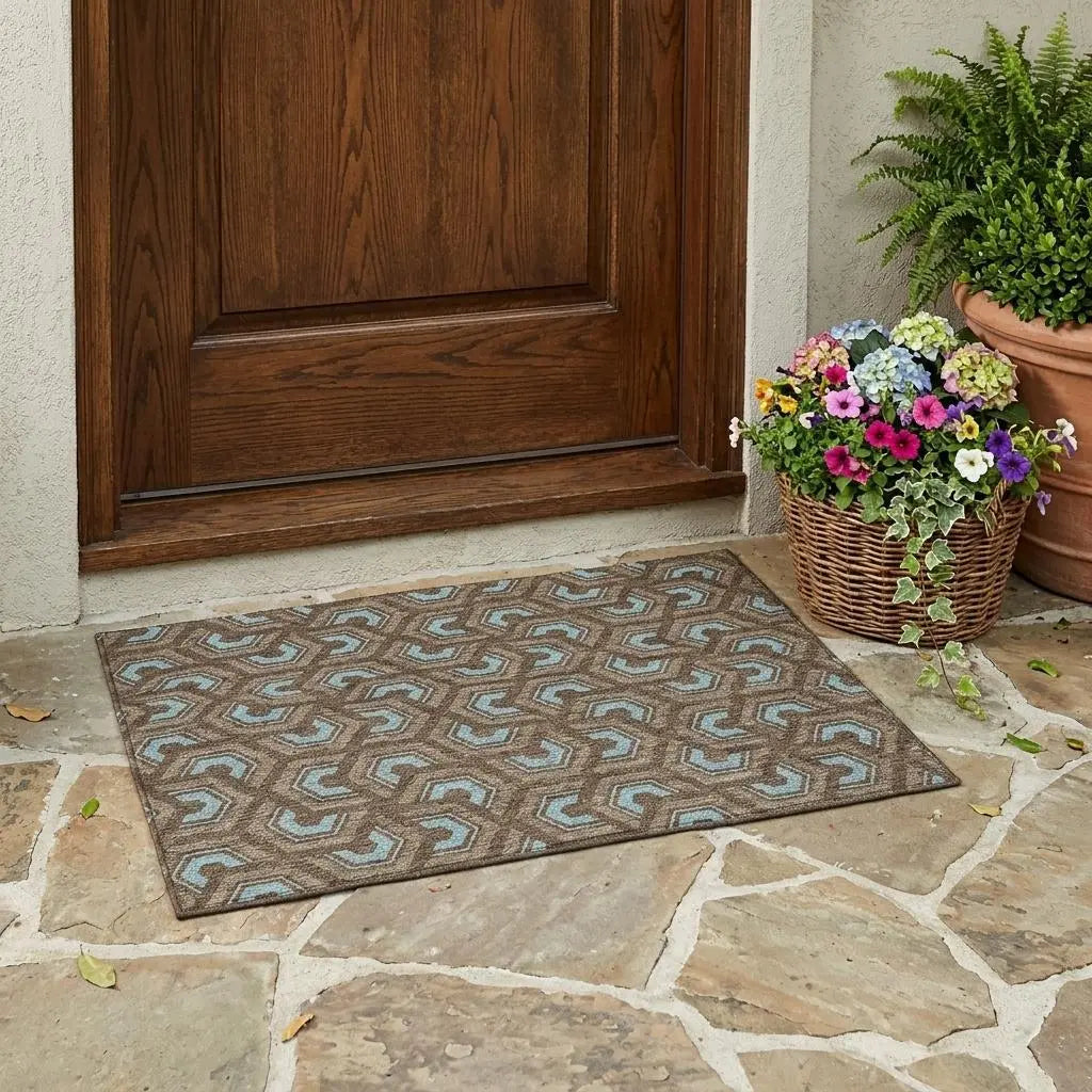 3' X 5' Chocolate And Brown Geometric Washable Indoor Outdoor Area Rug Homeroots Outdoor