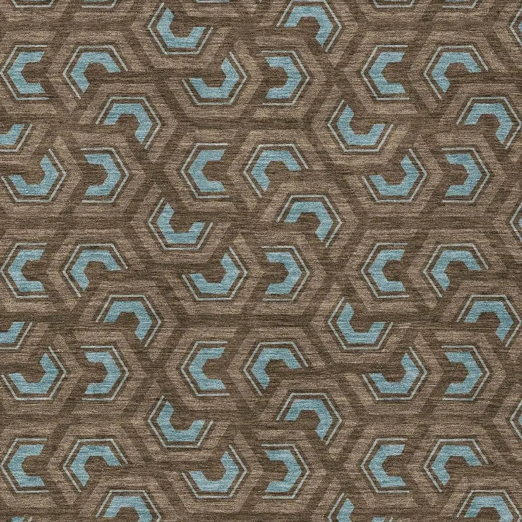 3' X 5' Chocolate And Brown Geometric Washable Indoor Outdoor Area Rug Homeroots Outdoor