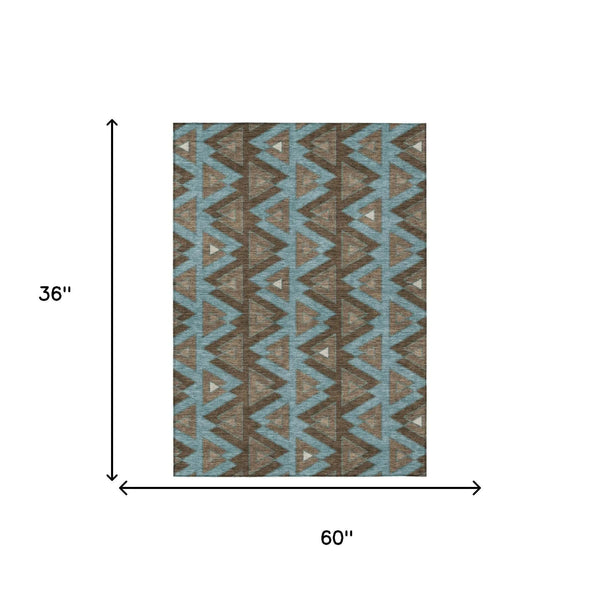 3' X 5' Chocolate And Brown Geometric Washable Indoor Outdoor Area Rug Homeroots Outdoor