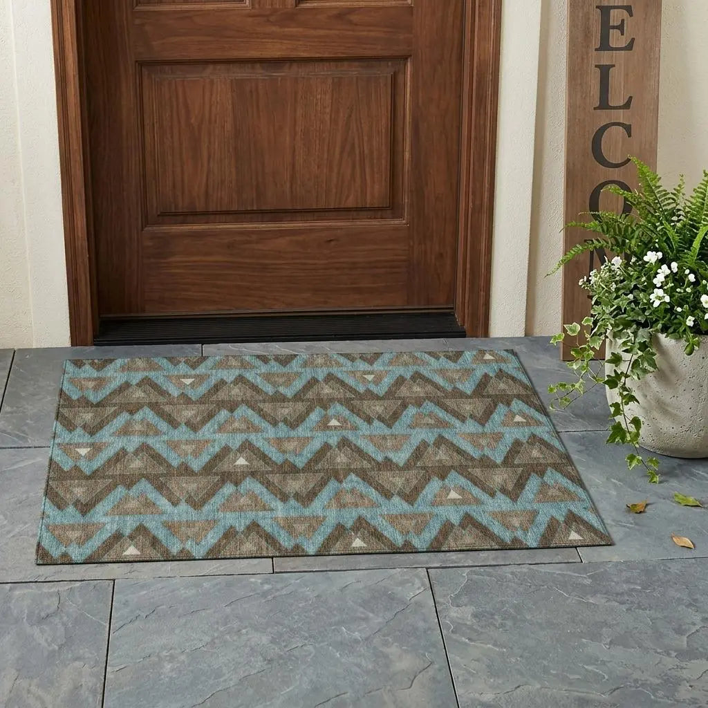 3' X 5' Chocolate And Brown Geometric Washable Indoor Outdoor Area Rug Homeroots Outdoor