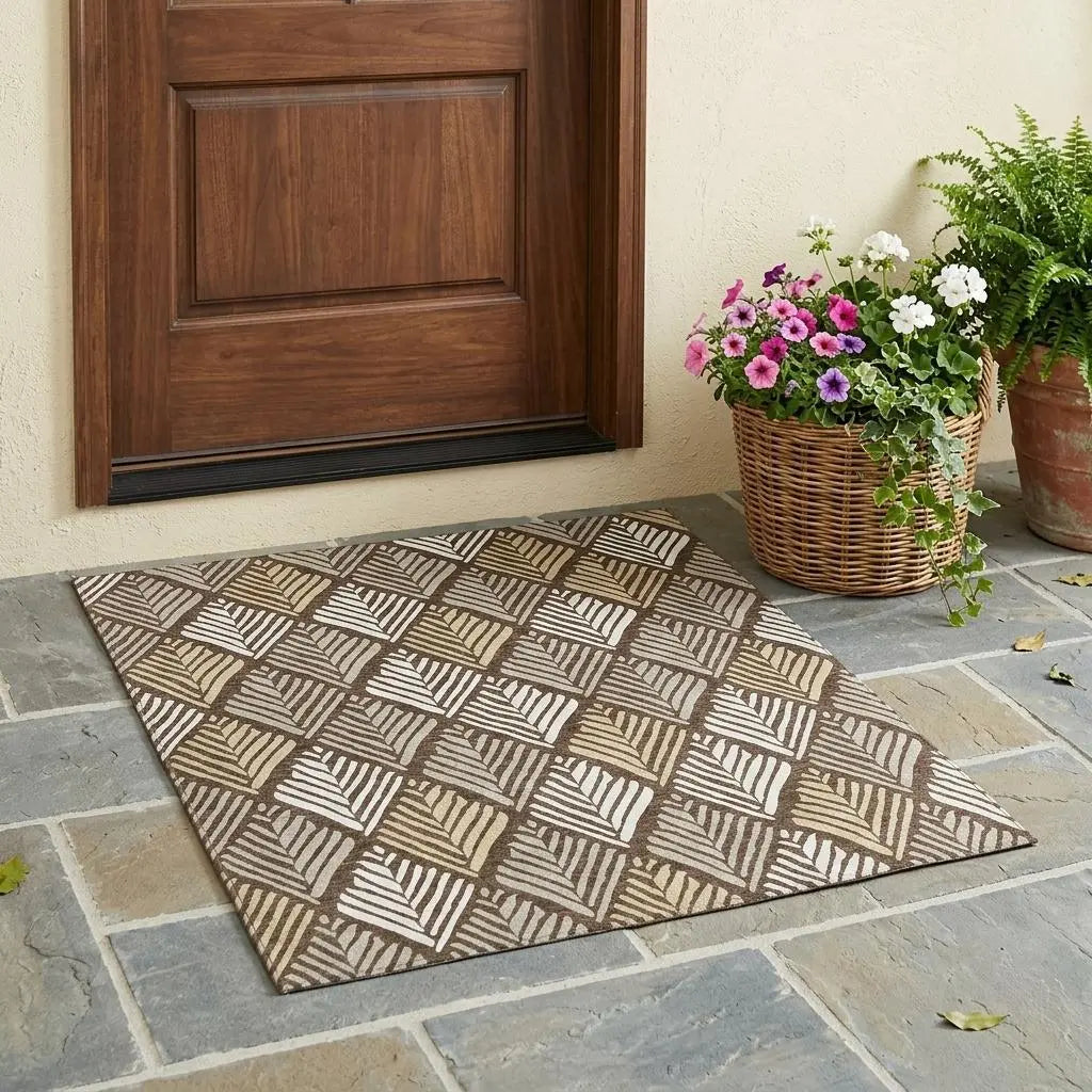 3' X 5' Chocolate And Brown Geometric Washable Indoor Outdoor Area Rug Homeroots Outdoor