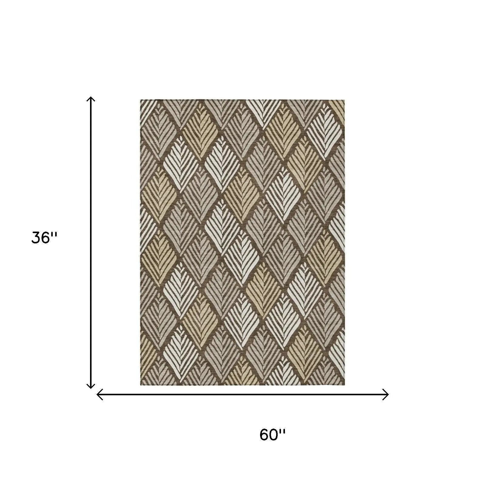 3' X 5' Chocolate And Brown Geometric Washable Indoor Outdoor Area Rug Homeroots Outdoor