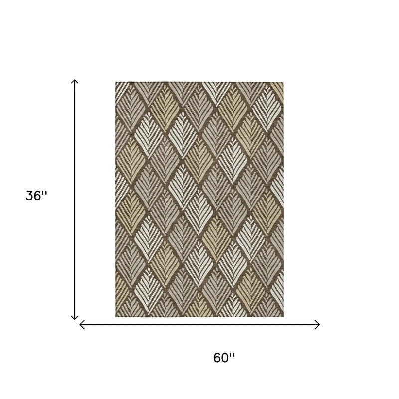 3' X 5' Chocolate And Brown Geometric Washable Indoor Outdoor Area Rug Homeroots Outdoor