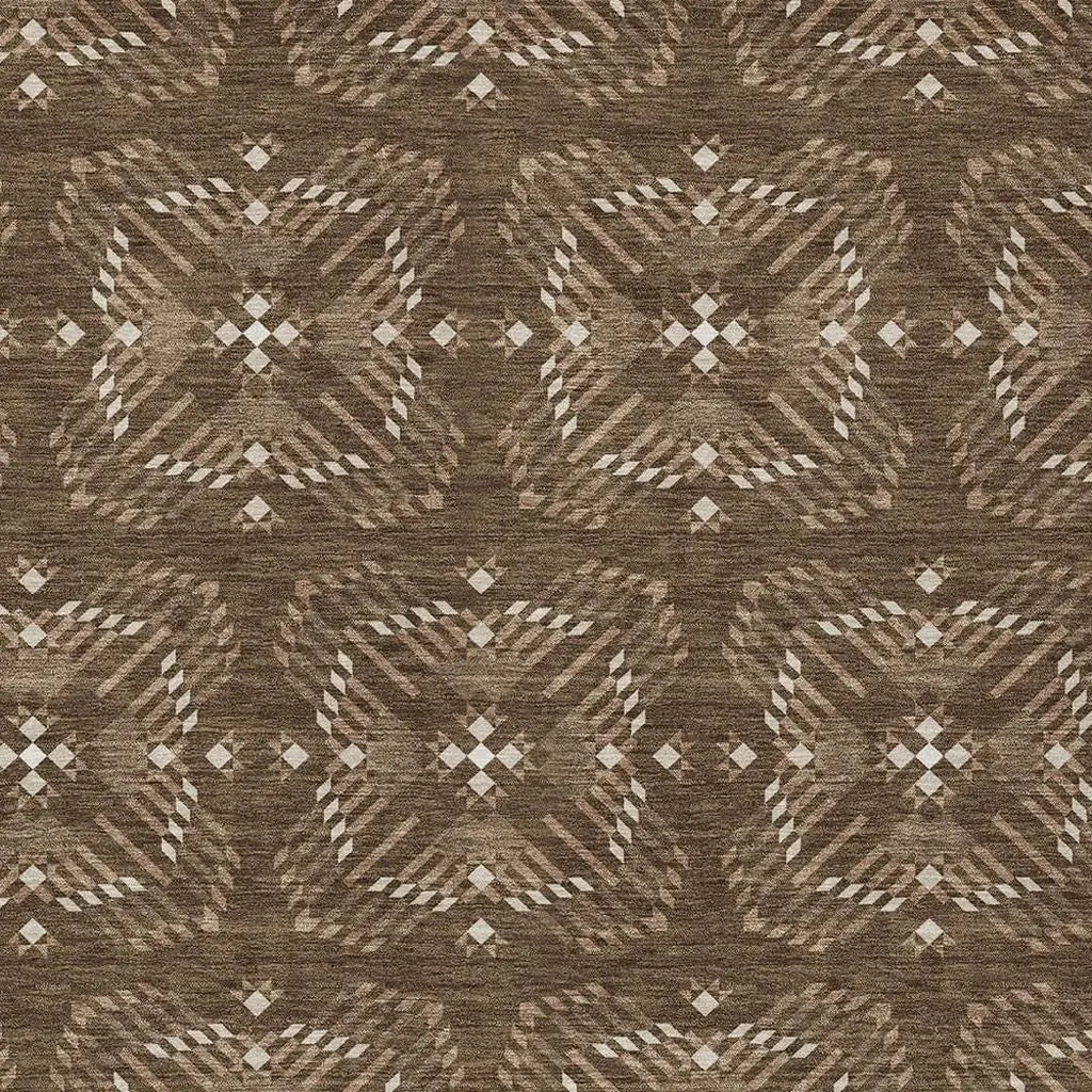 3' X 5' Chocolate And Brown Geometric Washable Indoor Outdoor Area Rug Homeroots Outdoor