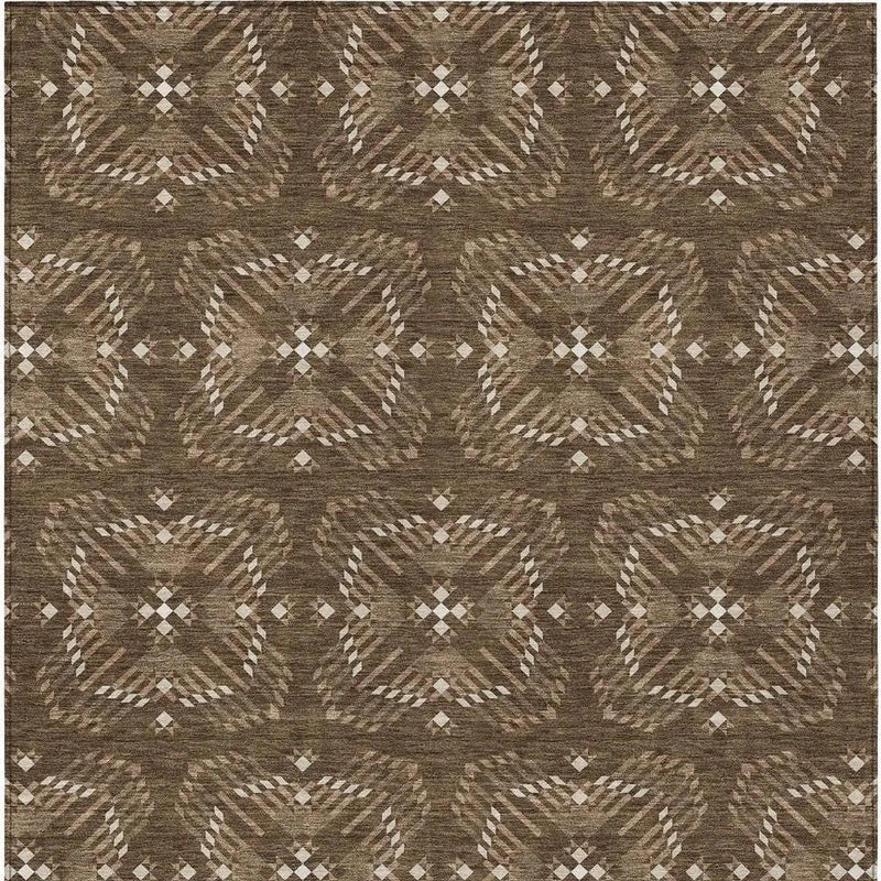 3' X 5' Chocolate And Brown Geometric Washable Indoor Outdoor Area Rug Homeroots Outdoor