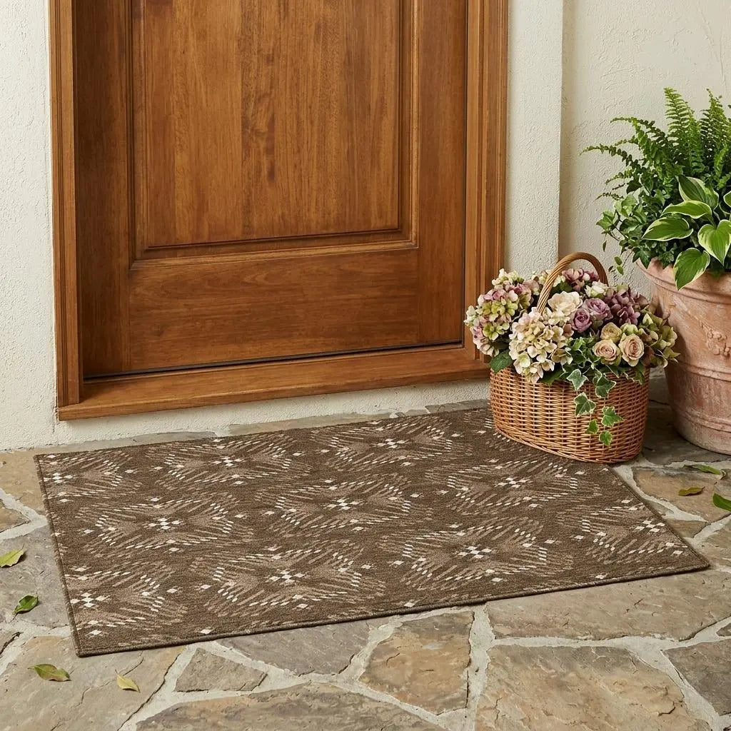 3' X 5' Chocolate And Brown Geometric Washable Indoor Outdoor Area Rug Homeroots Outdoor