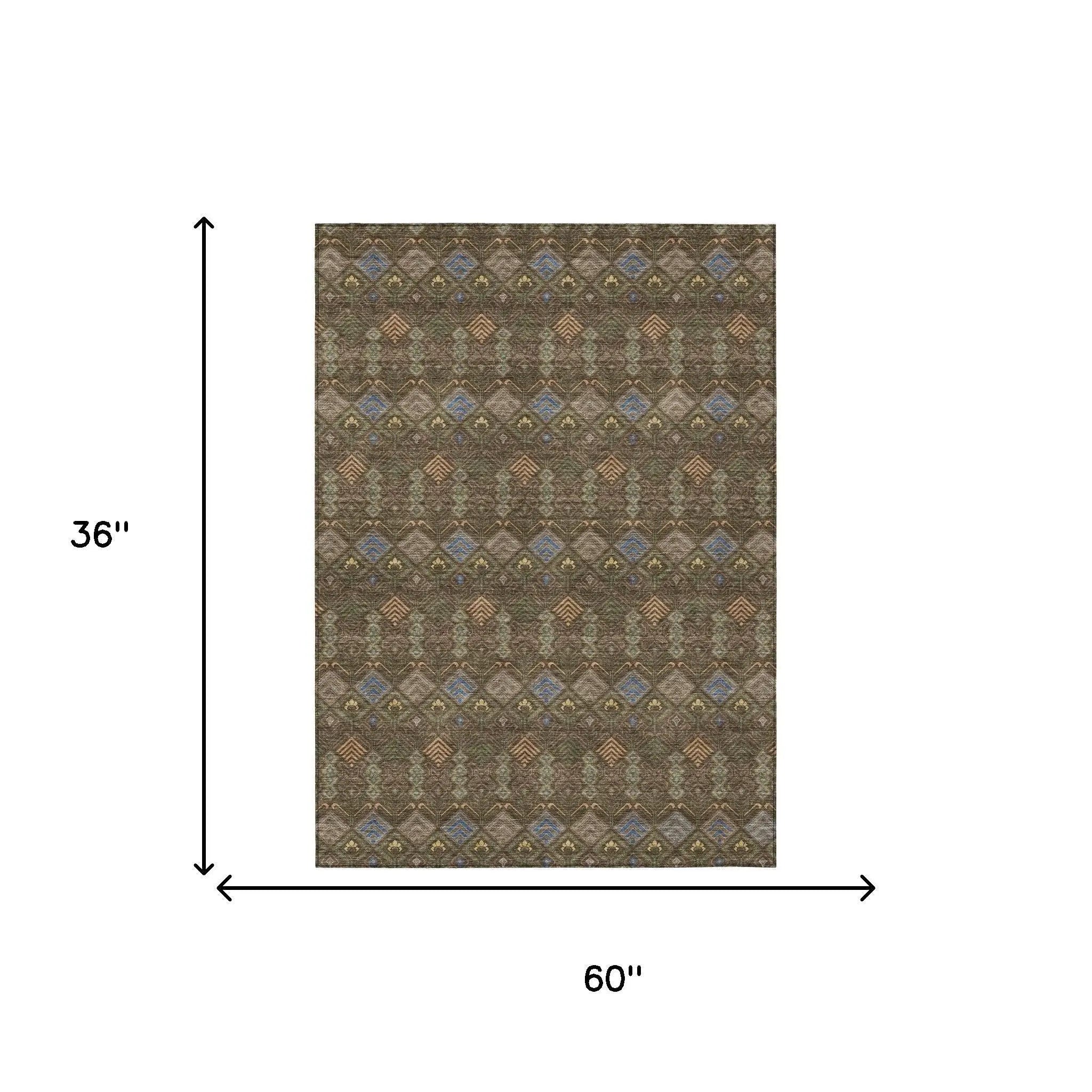 3' X 5' Chocolate And Brown Geometric Washable Indoor Outdoor Area Rug Homeroots Outdoor