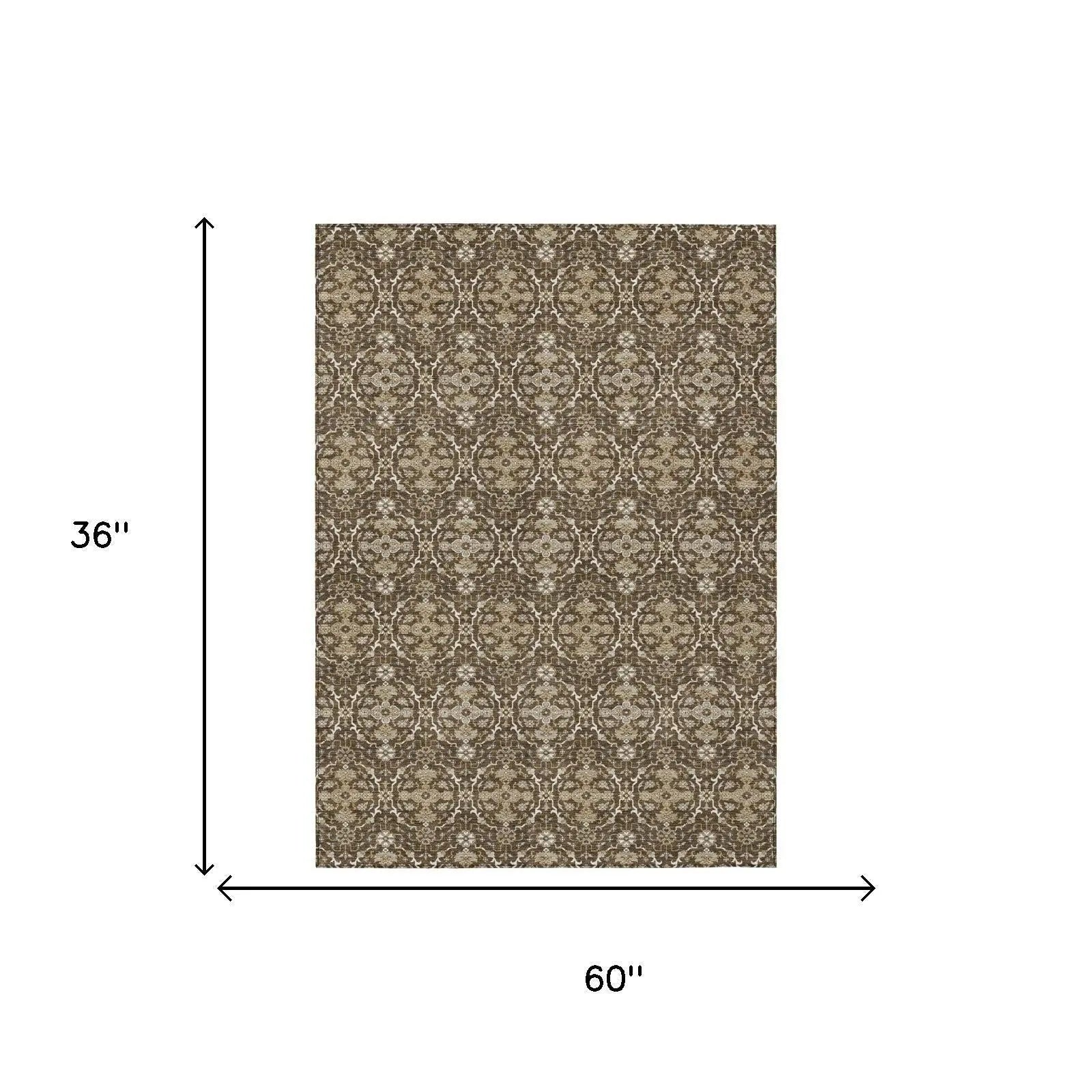 3' X 5' Chocolate And Brown Oriental Washable Indoor Outdoor Area Rug Homeroots Outdoor