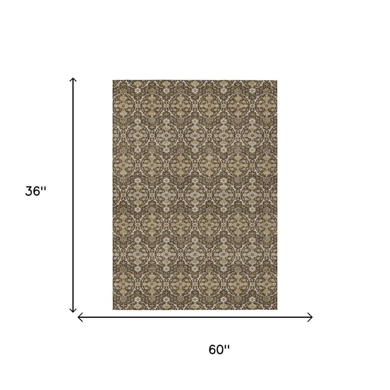 3' X 5' Chocolate And Brown Oriental Washable Indoor Outdoor Area Rug Homeroots Outdoor