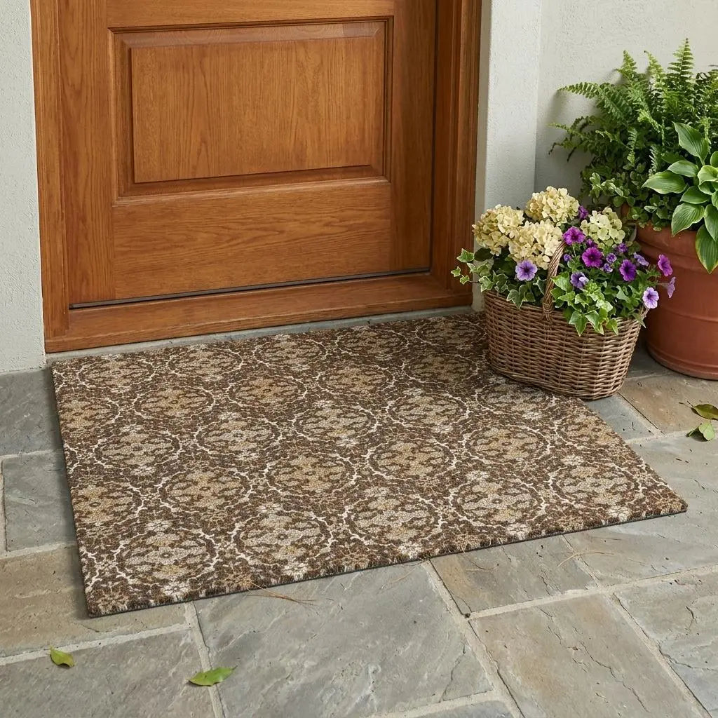 3' X 5' Chocolate And Brown Oriental Washable Indoor Outdoor Area Rug Homeroots Outdoor