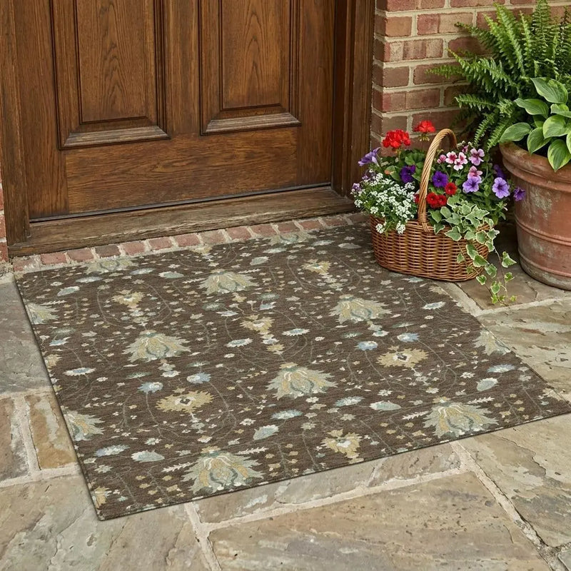 3' X 5' Chocolate And Brown Oriental Washable Indoor Outdoor Area Rug Homeroots Outdoor