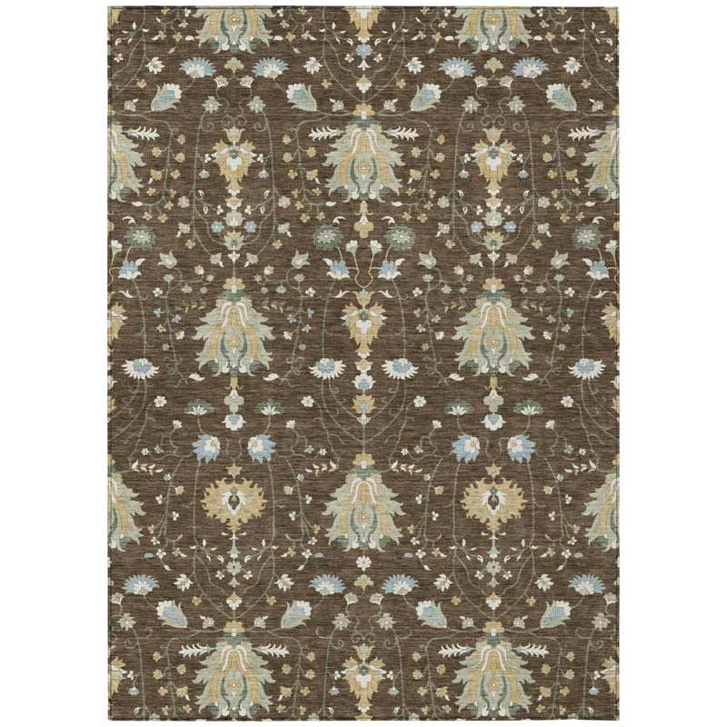 3' X 5' Chocolate And Brown Oriental Washable Indoor Outdoor Area Rug Homeroots Outdoor
