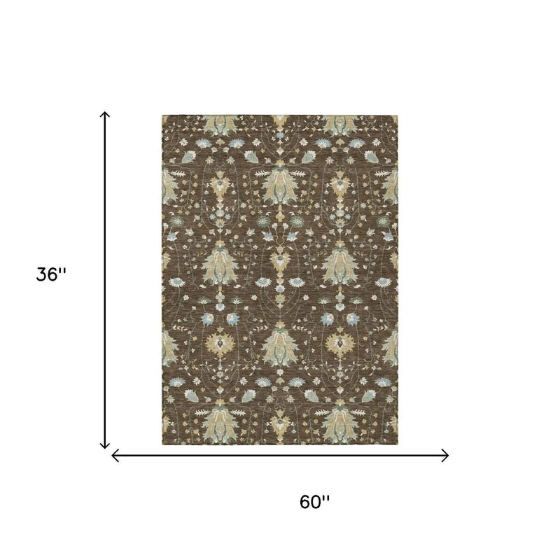 3' X 5' Chocolate And Brown Oriental Washable Indoor Outdoor Area Rug Homeroots Outdoor