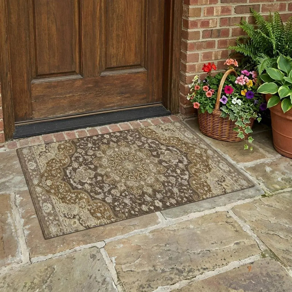 3' X 5' Chocolate And Brown Oriental Washable Indoor Outdoor Area Rug Homeroots Outdoor