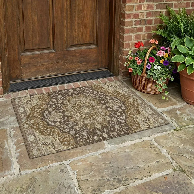 3' X 5' Chocolate And Brown Oriental Washable Indoor Outdoor Area Rug Homeroots Outdoor