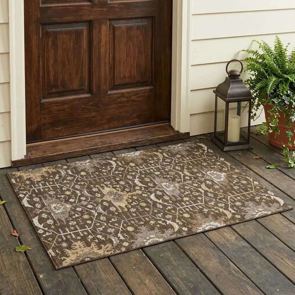 3' X 5' Chocolate And Brown Oriental Washable Indoor Outdoor Area Rug Homeroots Outdoor