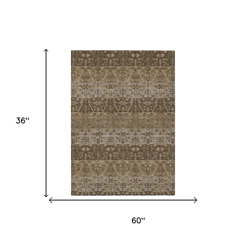 3' X 5' Chocolate And Brown Oriental Washable Indoor Outdoor Area Rug Homeroots Outdoor