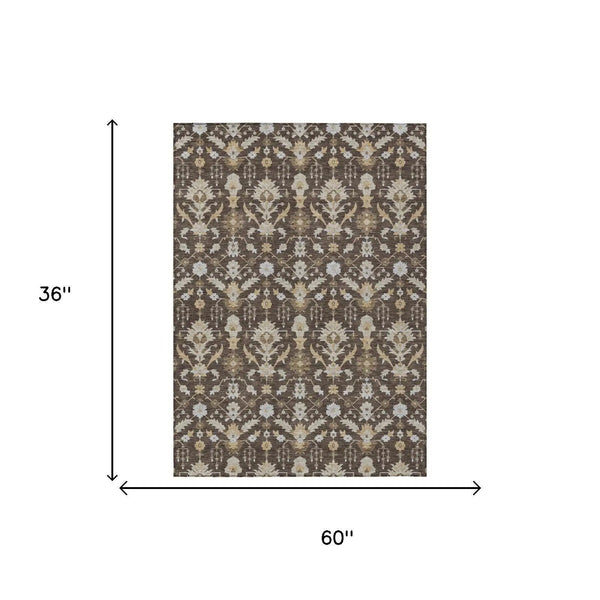 3' X 5' Chocolate And Brown Oriental Washable Indoor Outdoor Area Rug Homeroots Outdoor
