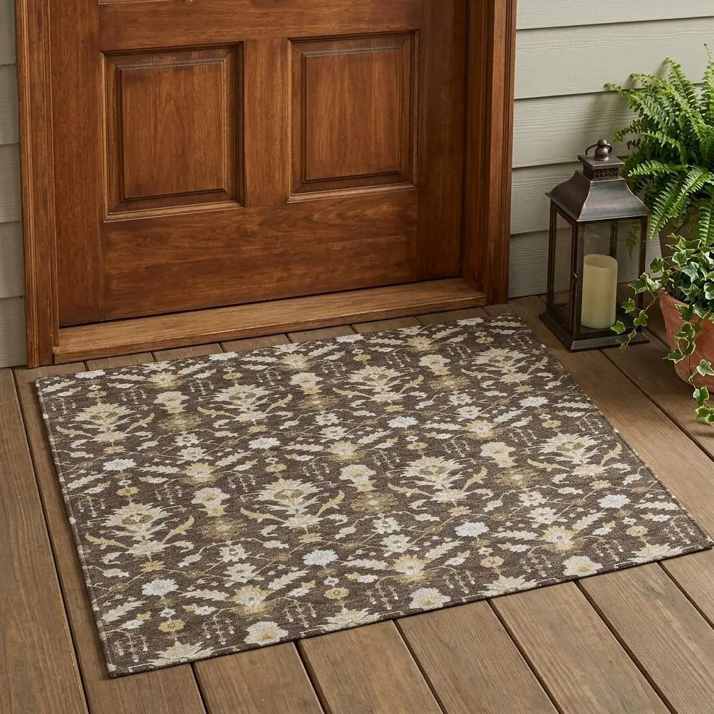 3' X 5' Chocolate And Brown Oriental Washable Indoor Outdoor Area Rug Homeroots Outdoor