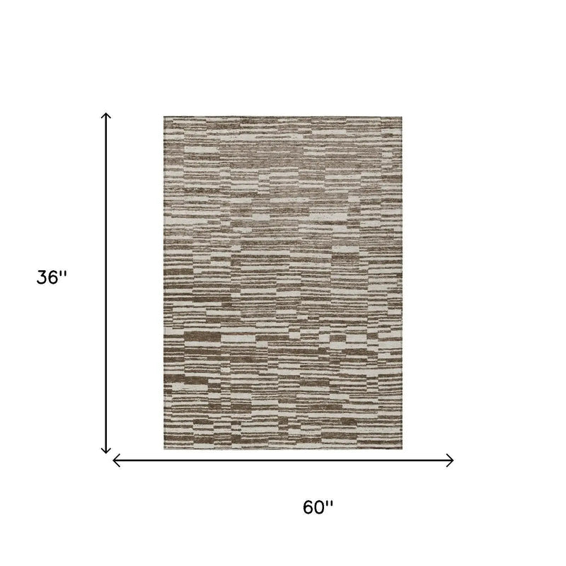 3' X 5' Chocolate And Brown Striped Washable Indoor Outdoor Area Rug Homeroots Outdoor
