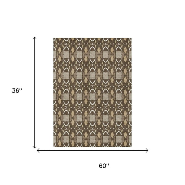 3' X 5' Chocolate And Brown Striped Washable Indoor Outdoor Area Rug Homeroots Outdoor