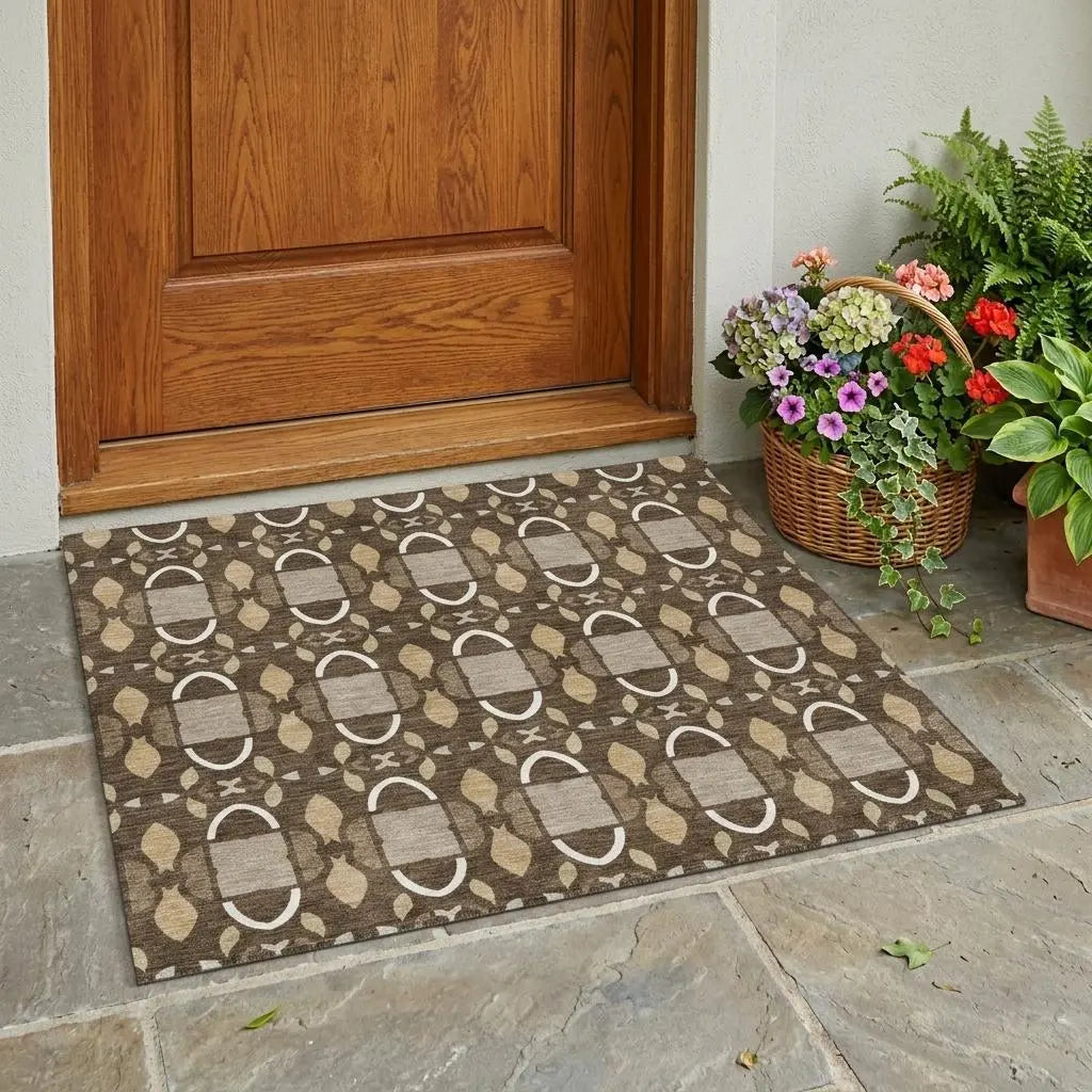 3' X 5' Chocolate And Brown Striped Washable Indoor Outdoor Area Rug Homeroots Outdoor