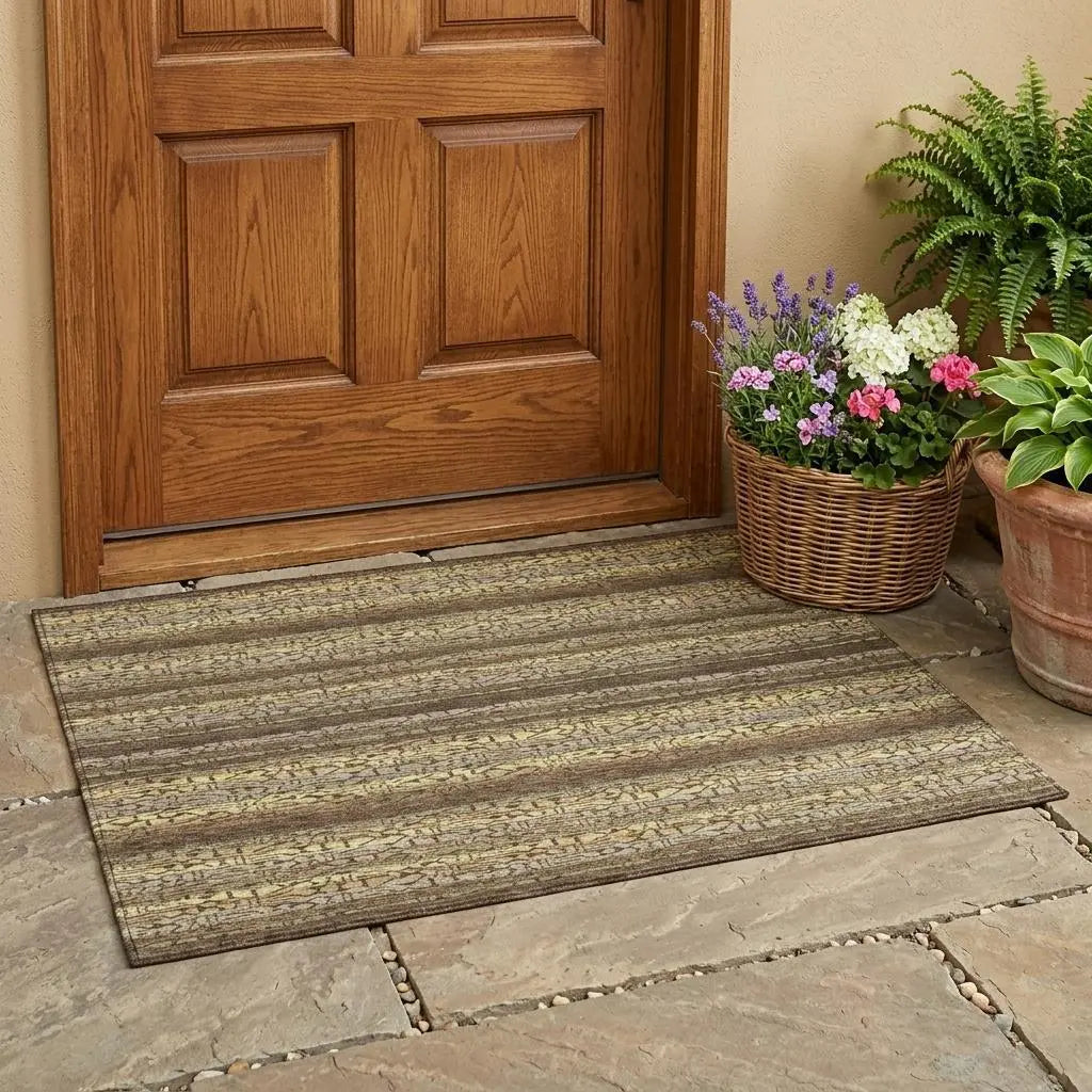 3' X 5' Chocolate And Brown Striped Washable Indoor Outdoor Area Rug Homeroots Outdoor