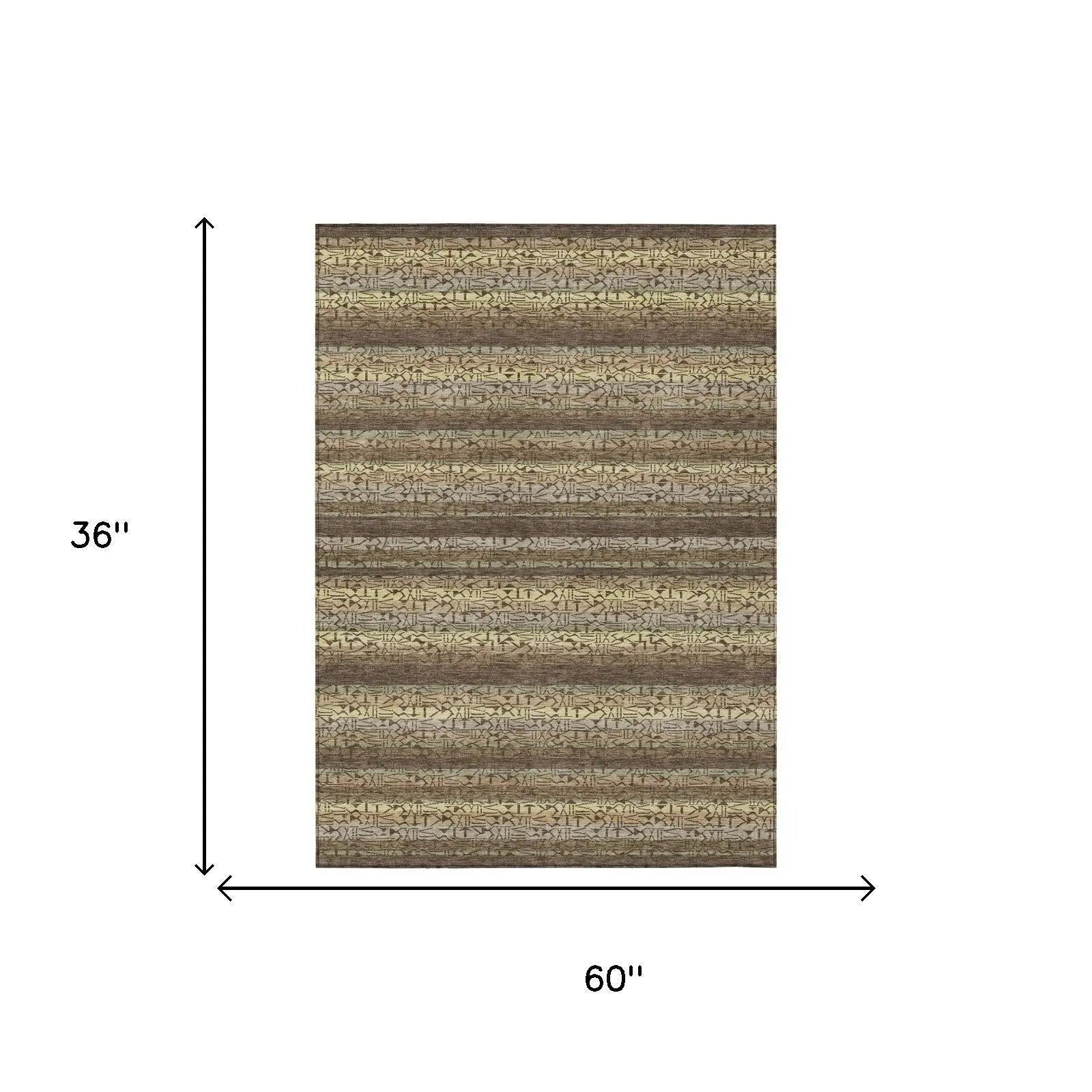 3' X 5' Chocolate And Brown Striped Washable Indoor Outdoor Area Rug Homeroots Outdoor
