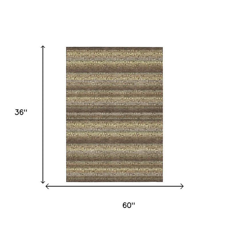 3' X 5' Chocolate And Brown Striped Washable Indoor Outdoor Area Rug Homeroots Outdoor