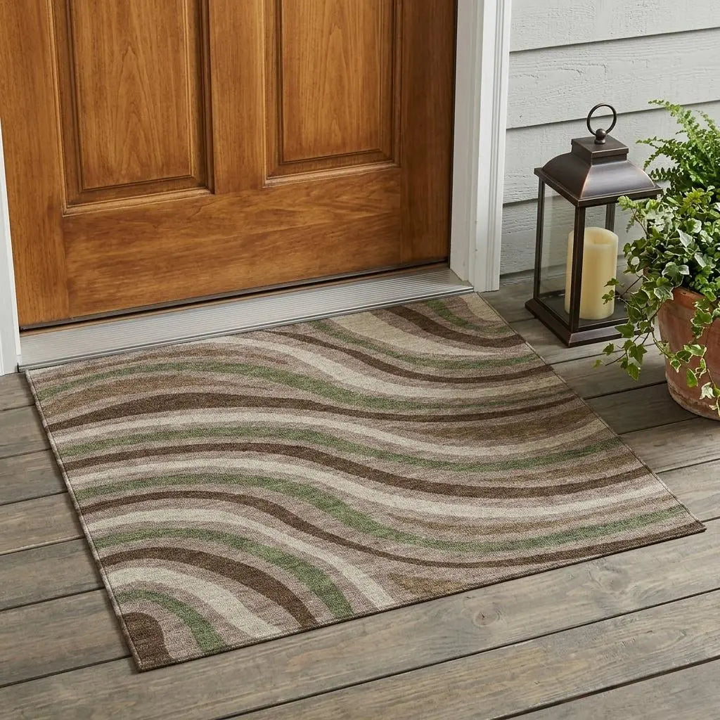 3' X 5' Chocolate And Brown Striped Washable Indoor Outdoor Area Rug Homeroots Outdoor