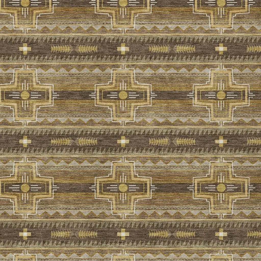 3' X 5' Chocolate And Brown Tribal Washable Indoor Outdoor Area Rug Homeroots Outdoor