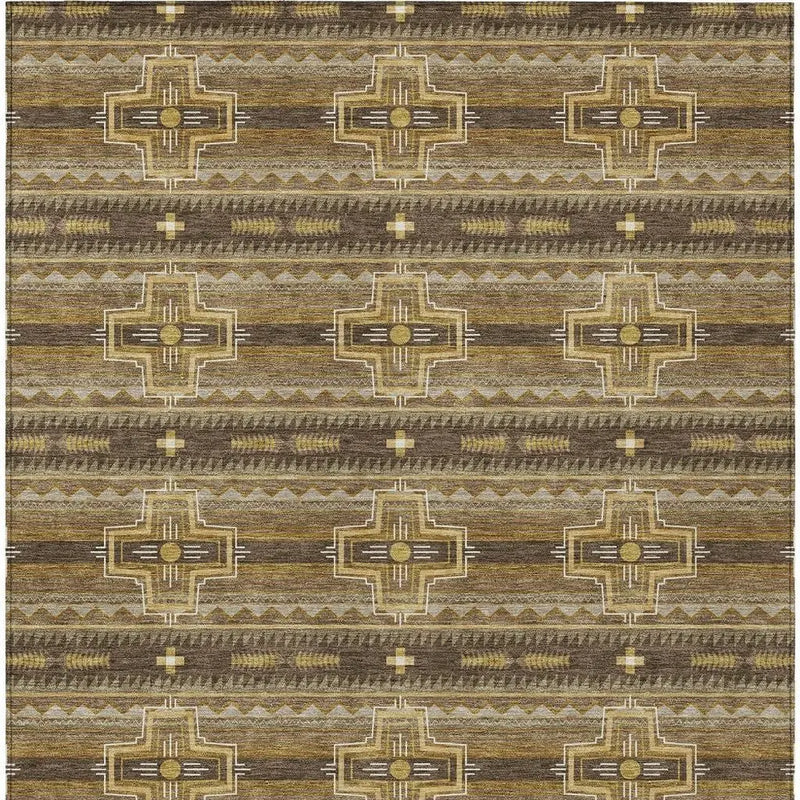 3' X 5' Chocolate And Brown Tribal Washable Indoor Outdoor Area Rug Homeroots Outdoor