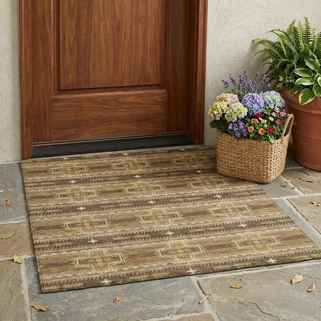 3' X 5' Chocolate And Brown Tribal Washable Indoor Outdoor Area Rug Homeroots Outdoor