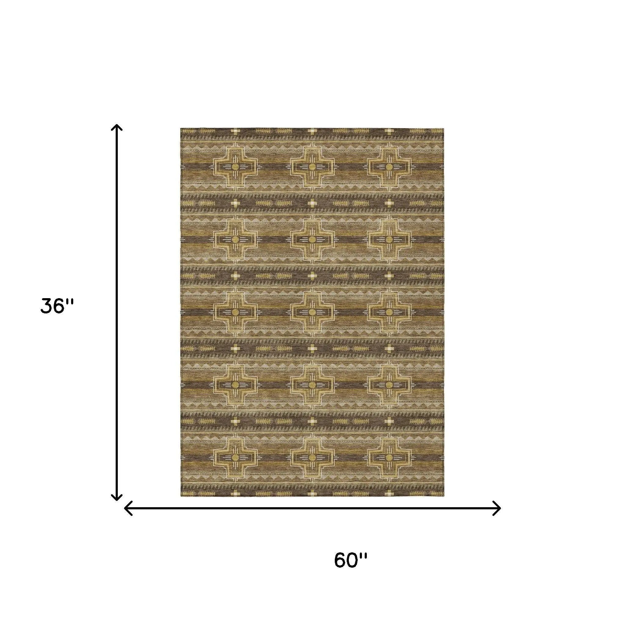 3' X 5' Chocolate And Brown Tribal Washable Indoor Outdoor Area Rug Homeroots Outdoor