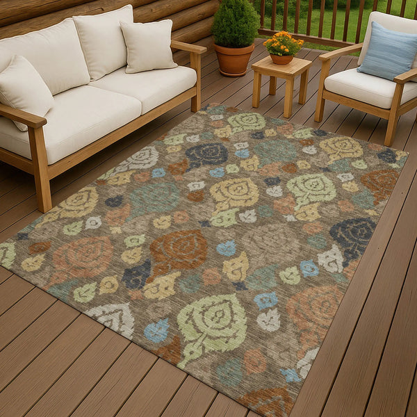 3' X 5' Chocolate And Charcoal Damask Washable Indoor Outdoor Area Rug Homeroots Outdoor