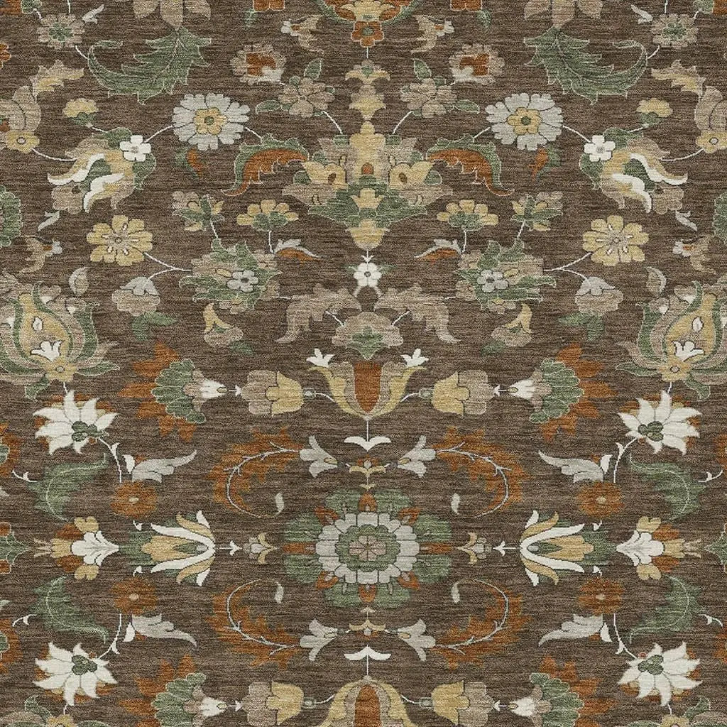 3' X 5' Chocolate And Charcoal Floral Medallion Washable Indoor Outdoor Area Rug Homeroots Outdoor