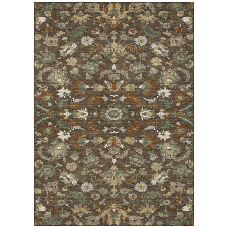 3' X 5' Chocolate And Charcoal Floral Medallion Washable Indoor Outdoor Area Rug Homeroots Outdoor