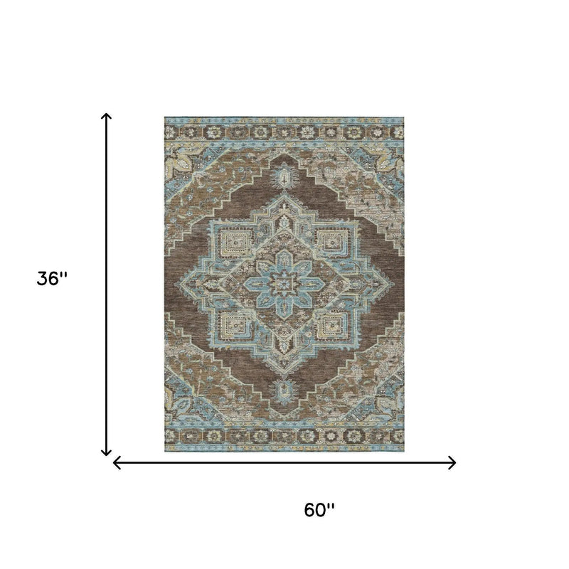 3' X 5' Chocolate And Coffee Oriental Washable Indoor Outdoor Area Rug Homeroots Outdoor