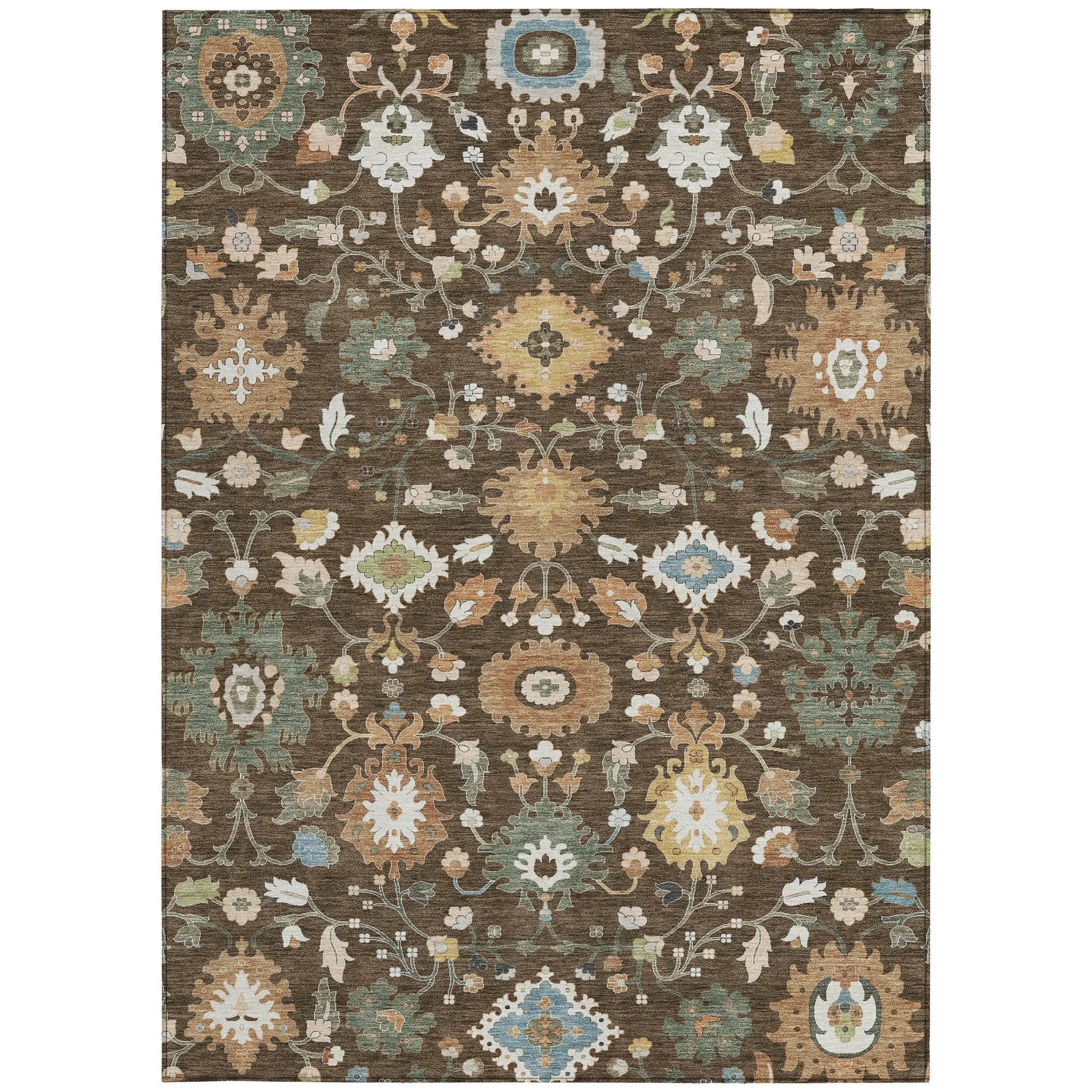 3' X 5' Chocolate And Copper Floral Medallion Washable Indoor Outdoor Area Rug Homeroots Outdoor