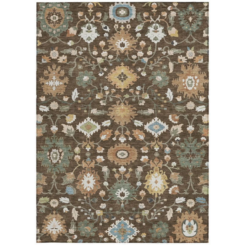 3' X 5' Chocolate And Copper Floral Medallion Washable Indoor Outdoor Area Rug Homeroots Outdoor