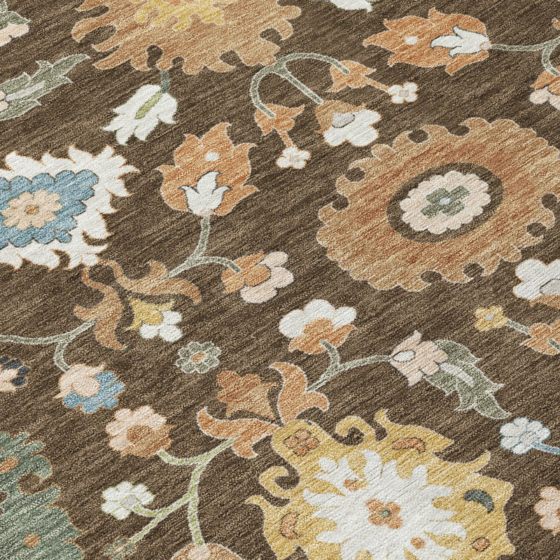 3' X 5' Chocolate And Copper Floral Medallion Washable Indoor Outdoor Area Rug Homeroots Outdoor