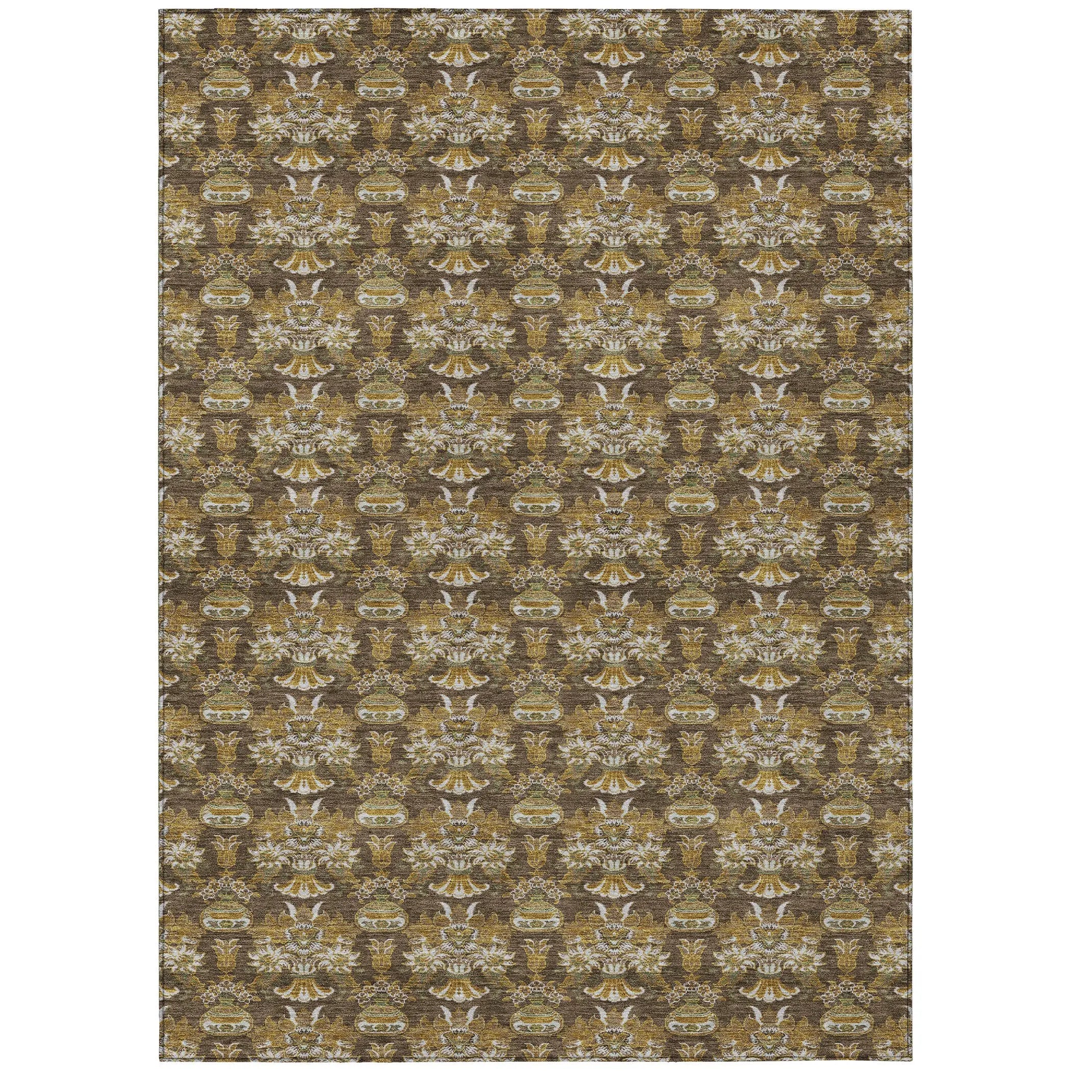 3' X 5' Chocolate And Copper Floral Washable Indoor Outdoor Area Rug Homeroots Outdoor