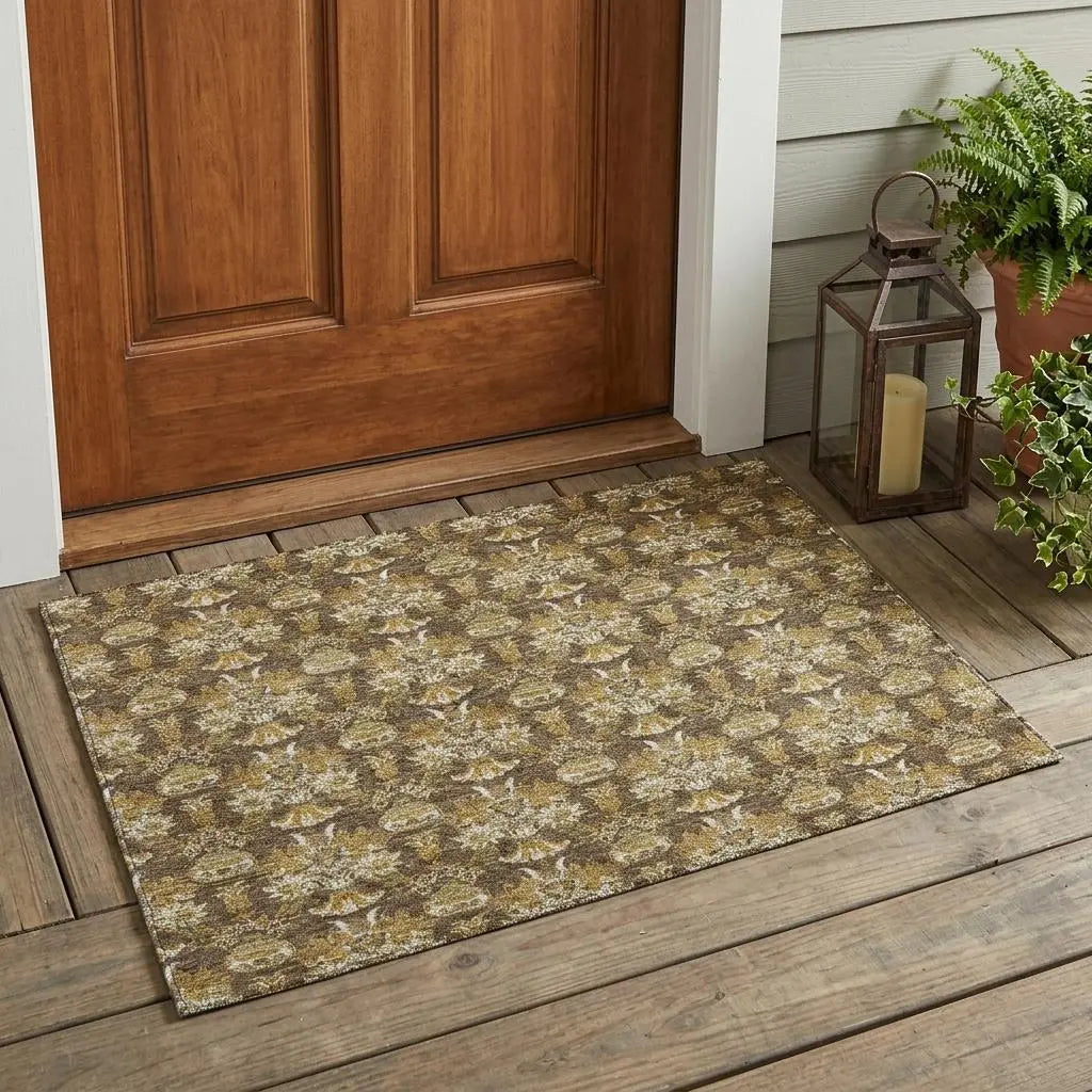 3' X 5' Chocolate And Copper Floral Washable Indoor Outdoor Area Rug Homeroots Outdoor