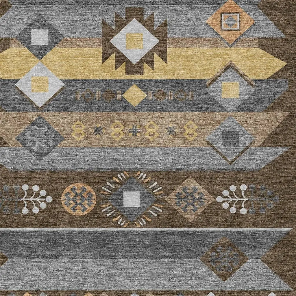 3' X 5' Chocolate And Copper Geometric Washable Indoor Outdoor Area Rug Homeroots Outdoor