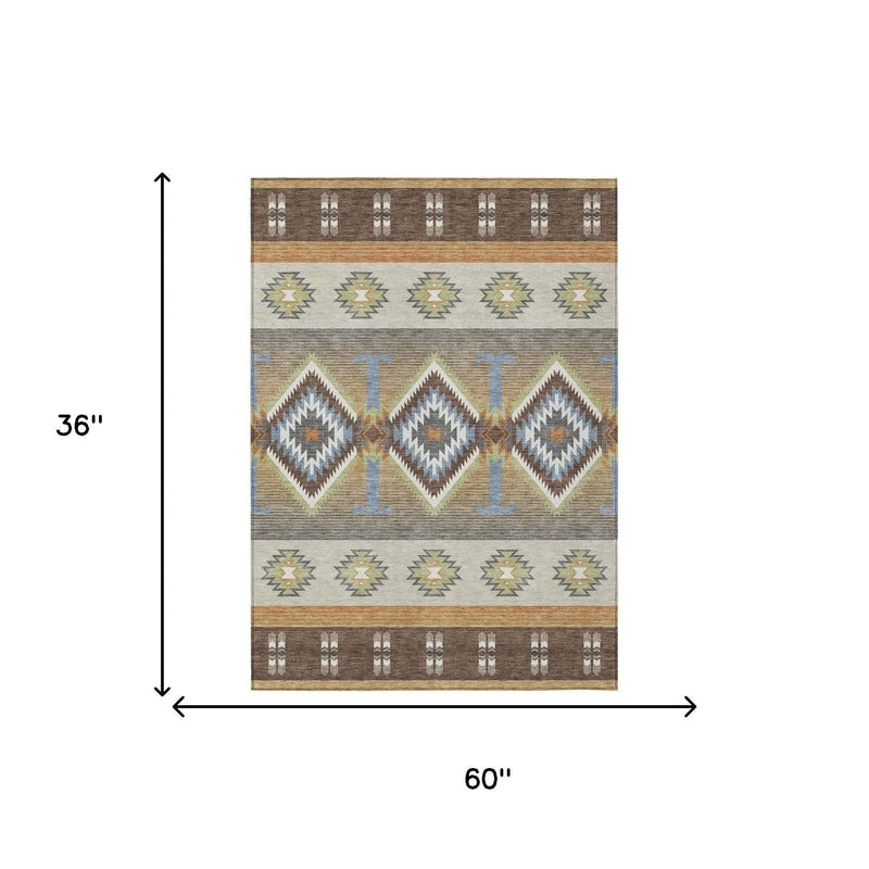 3' X 5' Chocolate And Copper Southwestern Washable Indoor Outdoor Area Rug Homeroots Outdoor